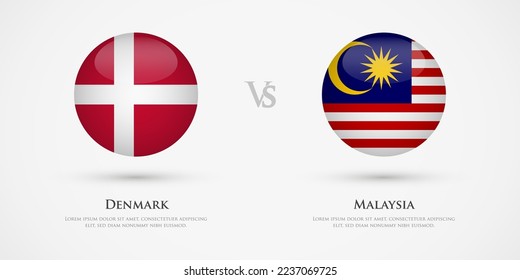 Plantilla de banderas de países de Dinamarca vs Malasia. El concepto de juego, competencia, relaciones, amistad, cooperación, contra.
