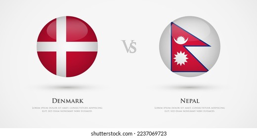Plantilla de banderas de países de Dinamarca vs Nepal. El concepto de juego, competencia, relaciones, amistad, cooperación, contra.