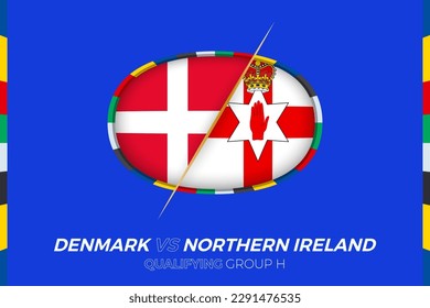 Denmark vs Northern Ireland icon for European football tournament qualification, group H. Competition icon on the stylized background.