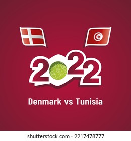 Denmark Vs Tunisia With Danish And Tunisian Flags Soccer Dark Red Background