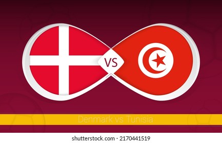 Denmark vs Tunisia  in Football Competition, Group A. Versus icon on Football background. Vector illustration.