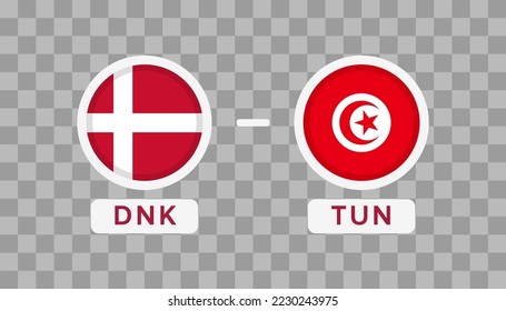 Denmark vs Tunisia Match Design Element. Flags Icons isolated on transparent background. Football Championship Competition Infographics. Announcement, Game Score, Scoreboard Template. Vector