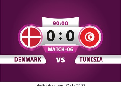 denmark vs tunisia, world Football 2022, Group D. World Football Competition championship match versus teams intro sport background, championship competition final poster, vector illustration.	