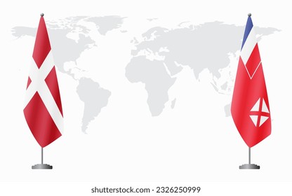 Denmark and Wallis and Futuna flags for official meeting against background of world map.