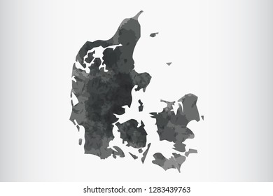 Denmark watercolor map vector illustration of black color on light background using paint brush in paper page