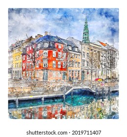 Denmark Watercolor sketch hand drawn. Vector illustration.