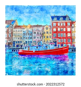Denmark Watercolor sketch hand drawn. Vector illustration.
