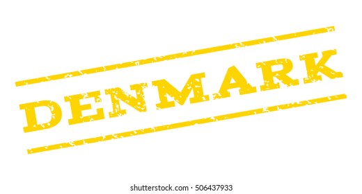 Denmark watermark stamp. Text caption between parallel lines with grunge design style. Rubber seal stamp with scratched texture. Vector yellow color ink imprint on a white background.