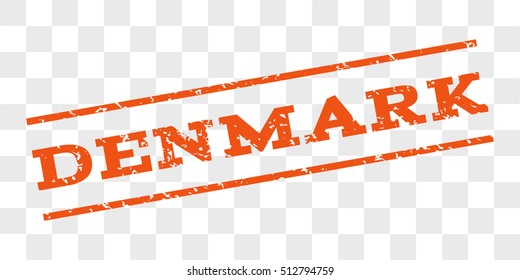 Denmark watermark stamp. Text caption between parallel lines with grunge design style. Rubber seal stamp with dirty texture. Vector orange color ink imprint on a chess transparent background.