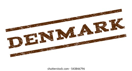 Denmark watermark stamp. Text caption between parallel lines with grunge design style. Rubber seal stamp with dirty texture. Vector brown color ink imprint on a white background.