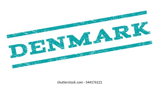 Denmark watermark stamp. Text caption between parallel lines with grunge design style. Rubber seal stamp with unclean texture. Vector cyan color ink imprint on a white background.