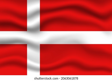 Denmark wave on flag realistic effect. Fabric textile waving on wind effect vector illustration