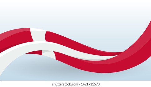 Denmark Waving National flag. Scandinavian cross Modern unusual shape. Design template for decoration of flyer and card, poster, banner and logo. Isolated vector illustration.
