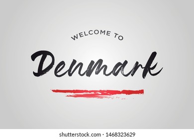 Denmark Welcome To Word Text with Creative Handwritten Font Design Vector Illustration. - Vector 