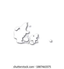 Denmark - white 3D silhouette map of country area with dropped shadow on white background. Simple flat vector illustration.