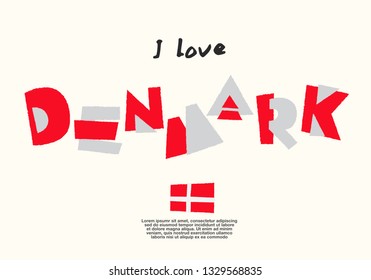 Denmark : World Flag with fun geometrical alphabets : Vector Illustration 
