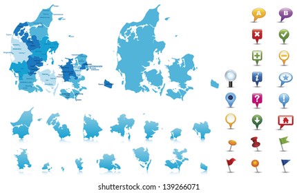 Denmark-highly detailed map.All elements are separated in editable layers clearly labeled. Vector