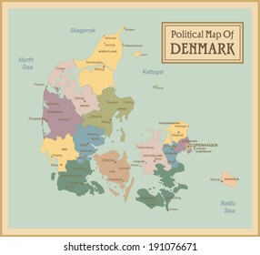 Denmark-highly detailed map.All elements are separated in editable layers clearly labeled. Vector 