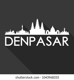 Denpasar Bali Indonesia Flat Icon Skyline Silhouette Design City Vector Art Famous Buildings.