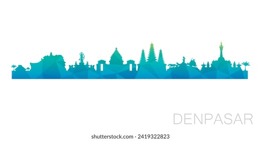 Denpasar, Bali, Indonesia Low Poly Skyline Clip Art City Design. Geometric Polygon Graphic Horizon Icon. Vector Illustration Symbol.