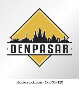 Denpasar, Denpasar City, Bali, Indonesia Skyline Logo. Adventure Landscape Design Vector City Illustration Vector illustration.