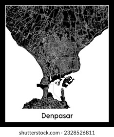 Denpasar Indonesia Asia City map black white vector illustration