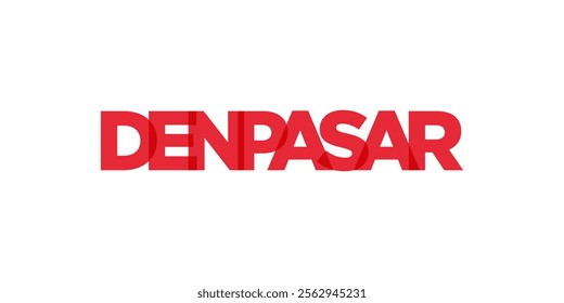 Denpasar in the Indonesia emblem. The design features a geometric style, vector illustration with bold typography in a modern font. The graphic slogan lettering.