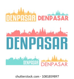 Denpasar Indonesia Flat Icon Skyline Vector Silhouette Design Set.