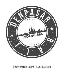 Denpasar Indonesia Round Stamp Icon Skyline City Design Badge Rubber.