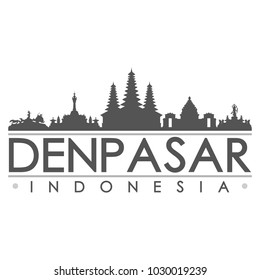 Denpasar Indonesia Skyline Silhouette Design City Vector Art Famous Buildings.