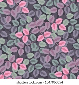 Dens leaves seamless pattern in pastel tender colors. Elegant simple retro vibes floral repeatable motif for textile, surface design, wrapping paper.