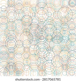 A dense arrangement of overlapping, multicolored outline circles forms an intricate ripple pattern, offering a sophisticated and dynamic abstract design.