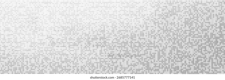 Dense binary code pattern creates a textured abstract background representing themes of digital data and encryption on a clean white surface.