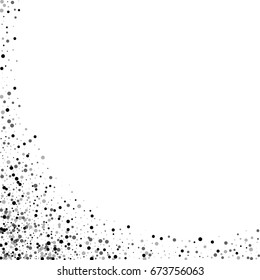 Dense black dots. Abstract left bottom corner on white background. Vector illustration.