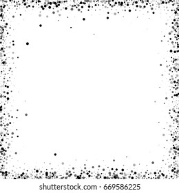 Dense black dots. Chaotic frame with dense black dots on white background. Vector illustration.