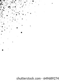 Dense black dots. Left right corner with dense black dots on white background. Vector illustration.