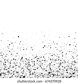 Dense black dots. Scatter bottom gradient with dense black dots on white background. Vector illustration.