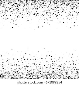 Dense black dots. Scattered border with dense black dots on white background. Vector illustration.