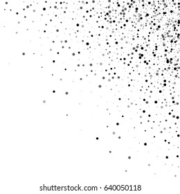 Dense black dots. Scattered top right corner with dense black dots on white background. Vector illustration.