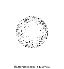 Dense black dots. Small round frame with dense black dots on white background. Vector illustration.