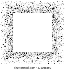 Dense black dots. Square messy frame on white background. Vector illustration.