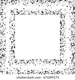 Dense black dots. Square scattered frame with dense black dots on white background. Vector illustration.