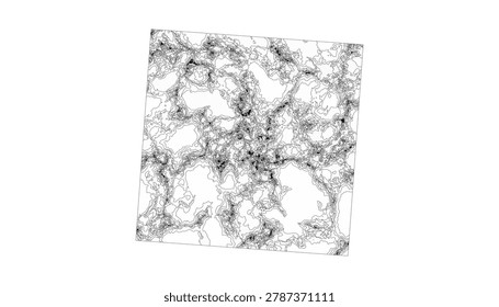 Dense black linework forming complex interconnected fractal patterns on white background abstract