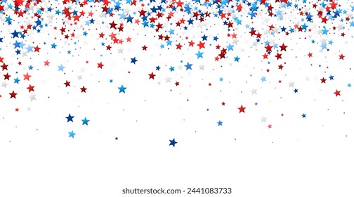 Dense cascade of red, white, and blue stars thinning towards the bottom, reminiscent of a festive American flag in the sky.