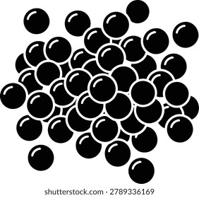 A dense collection of black circles arranged in a cluster, presented as a striking silhouette.