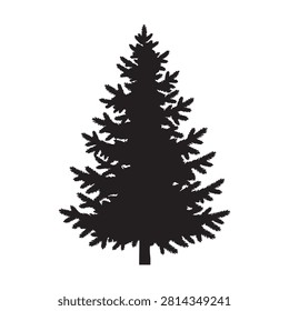 Dense coniferous pine tree silhouette, ideal for winter holiday decorations, Christmas illustrations, evergreen forest landscapes, and nature-themed designs, providing a classic and recognizable symbol of the festive season and wilderness.