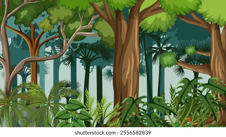 Dense forest showcasing diverse plant life