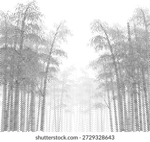 Dense forest trees silhouette in halftone monotone nature landscape style
