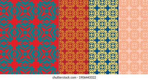 Dense geometric pattern in vector format, two-color, can be used as a print for textiles, color options: Teal and Fiery Red, Inca Gold and Scarlet Sage , Aspen Gold and Princess Blue, Cantaloupe