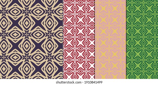 Dense geometric pattern in vector format, two-color, can be used as a print for textiles, color options: Soybean and Eclipse, Space Cherry and White, Pink and Cream Gold, Forest Green and Moss Green
